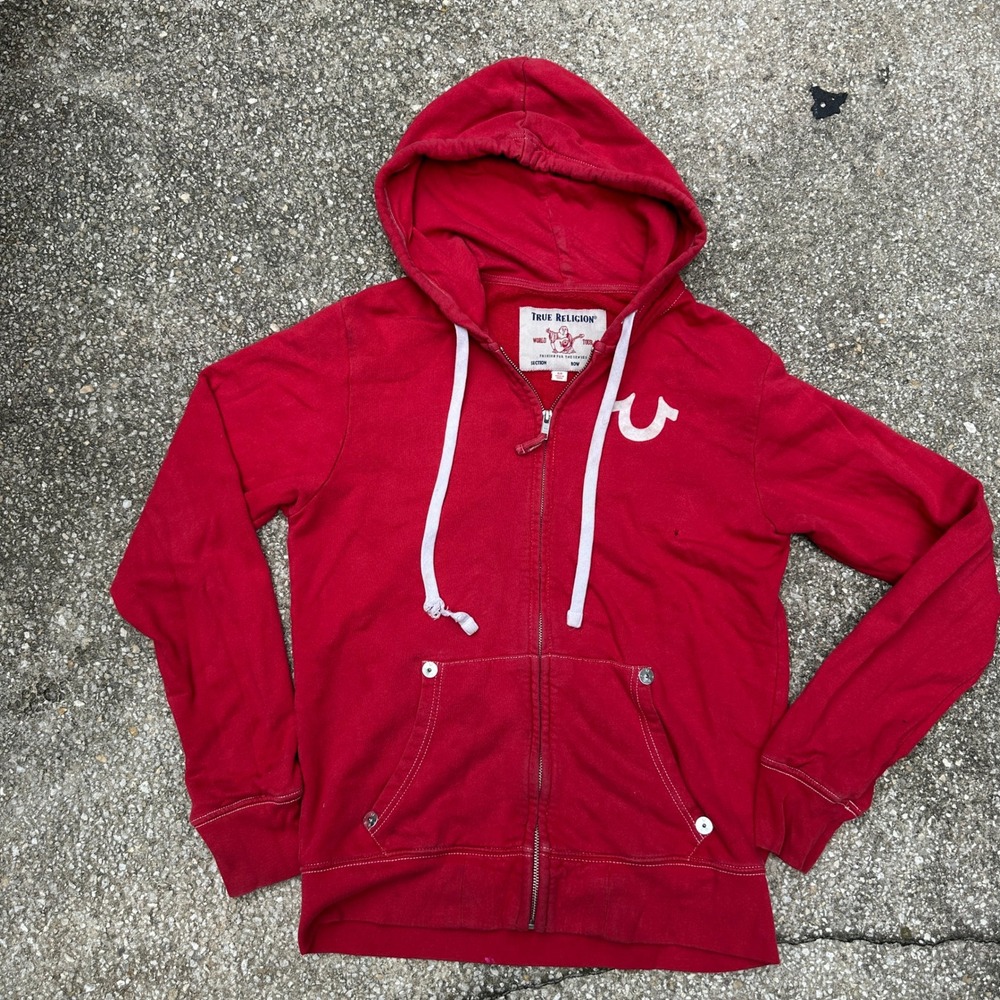 True Religion World Tour Zip Up Hoodie Red Buddha Logo Mens Small